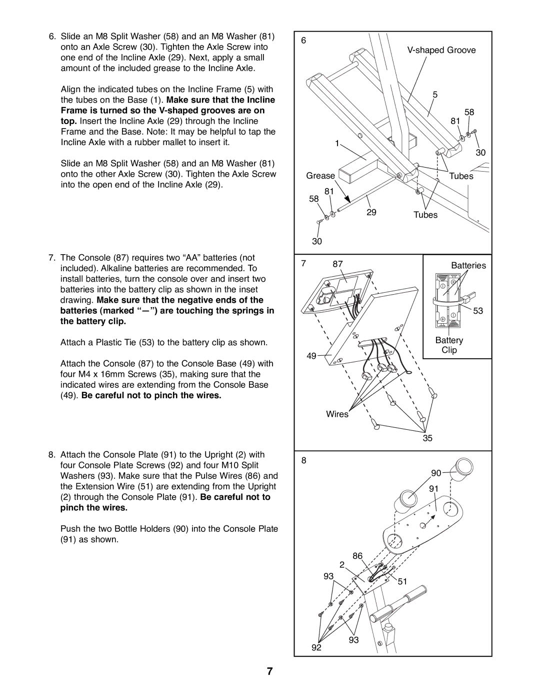 ProForm PFEL05900 manual Be careful not to pinch the wires 