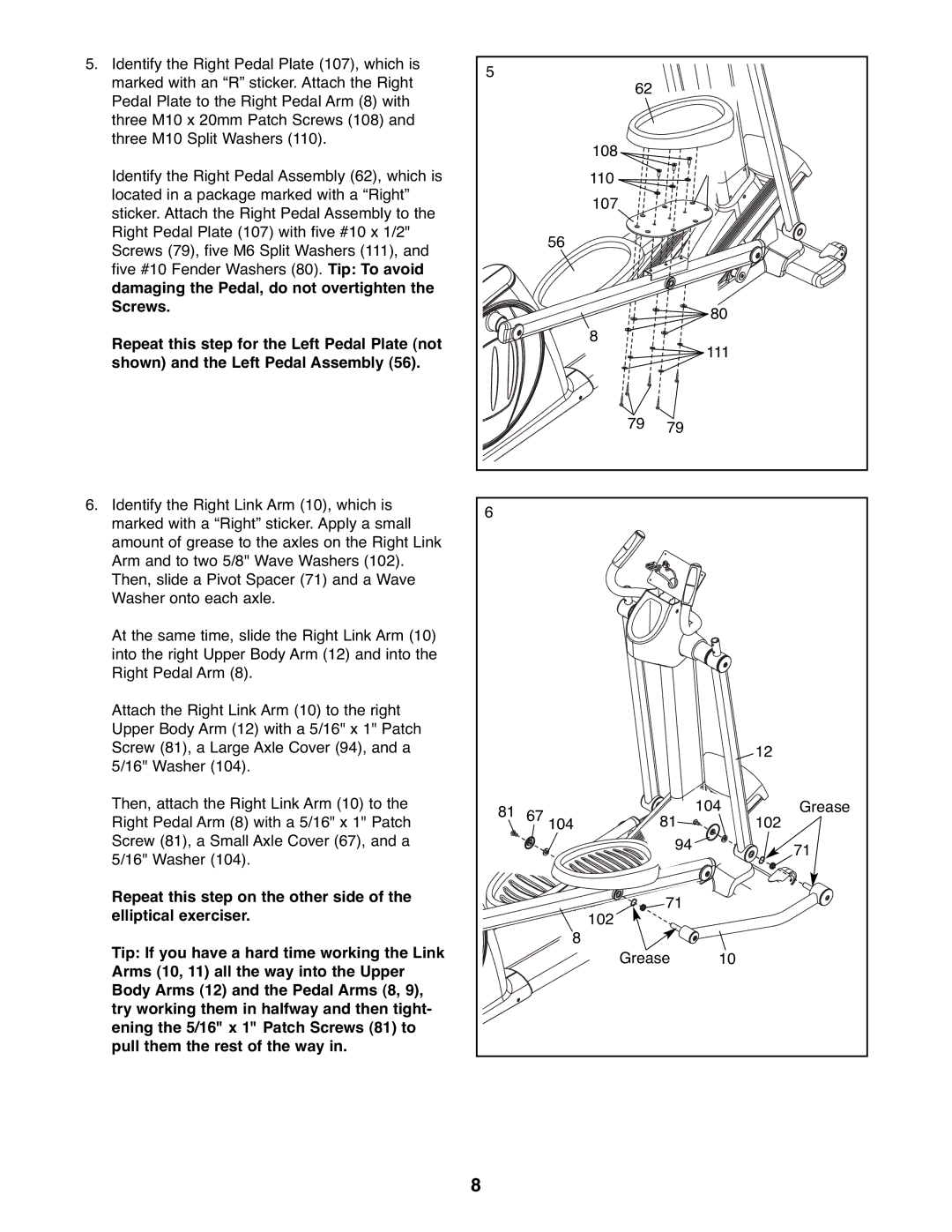 ProForm PFEL07807.1 user manual Shown and the Left Pedal Assembly, Repeat this step on the other side Elliptical exerciser 