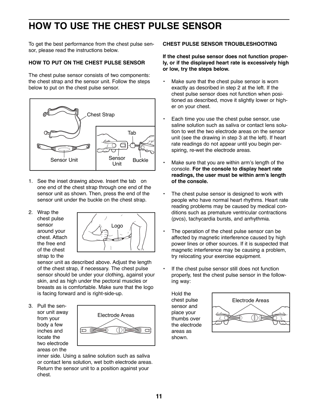 ProForm PFEL07907.0 user manual HOW to USE the Chest Pulse Sensor, HOW to PUT on the Chest Pulse Sensor 