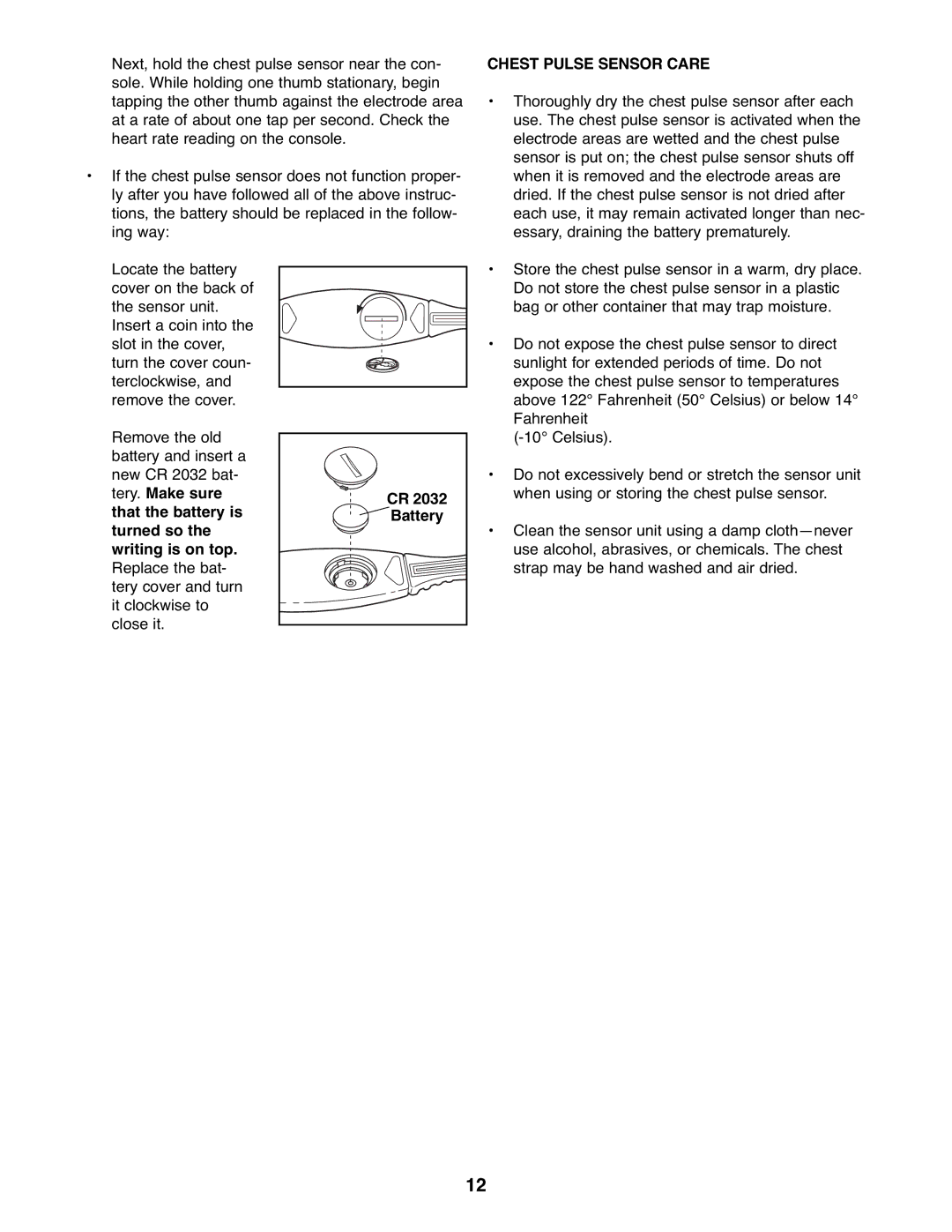 ProForm PFEL07907.0 user manual Chest Pulse Sensor Care 