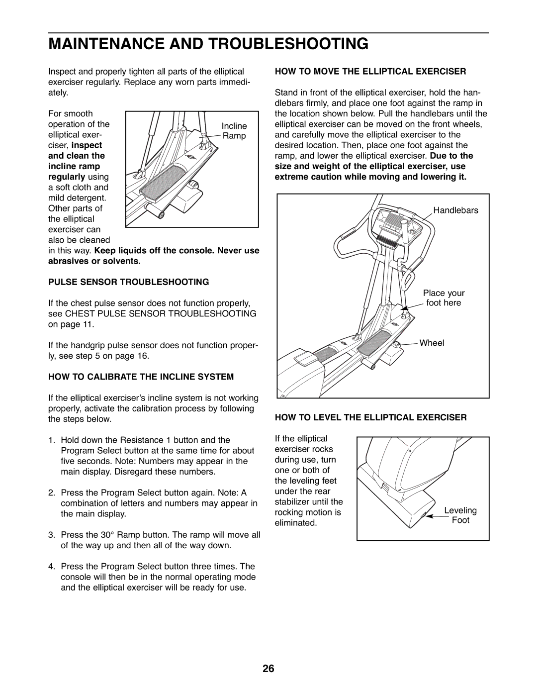 ProForm PFEL07907.0 Maintenance and Troubleshooting, Pulse Sensor Troubleshooting, HOW to Calibrate the Incline System 