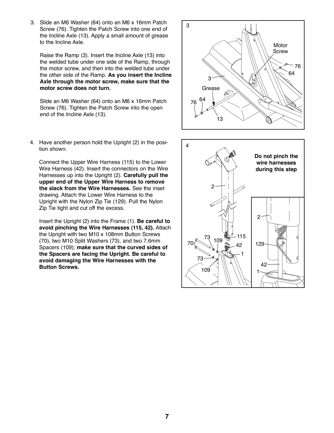 ProForm PFEL07907.0 user manual Do not pinch the wire harnesses during this step 