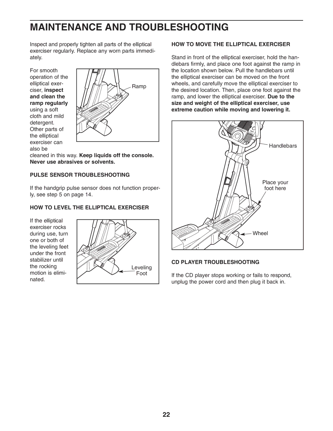 ProForm PFEL13031 user manual Maintenance and Troubleshooting, Clean Ramp regularly, Pulse Sensor Troubleshooting 