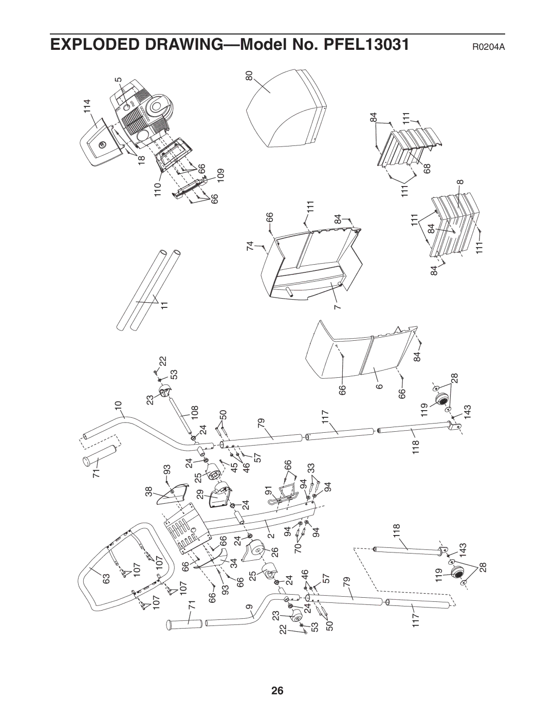 ProForm PFEL13031 user manual Drawing, ModelNo 