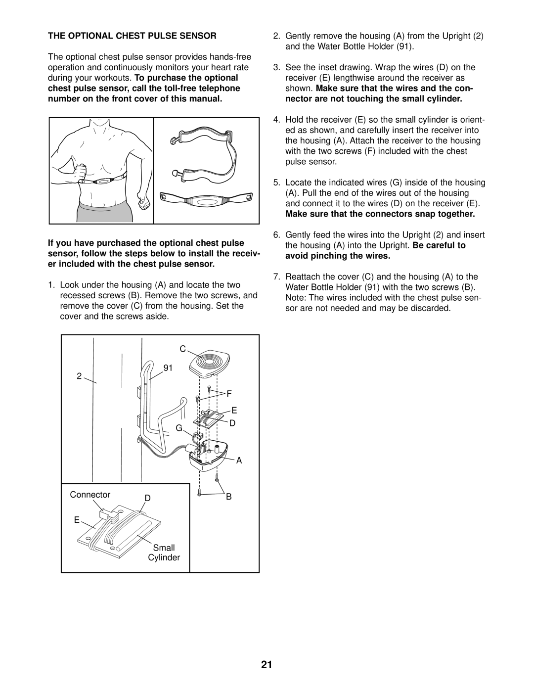 ProForm PFEL1303.3 user manual Optional Chest Pulse Sensor, Make sure that the connectors snap together 