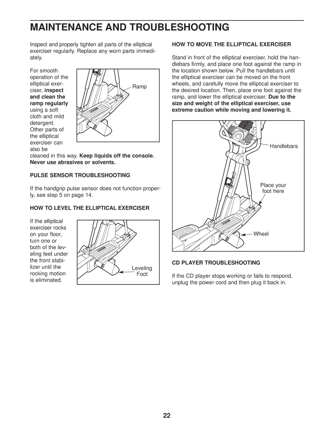 ProForm PFEL1303.3 user manual Maintenance and Troubleshooting, Clean Ramp regularly, Pulse Sensor Troubleshooting 