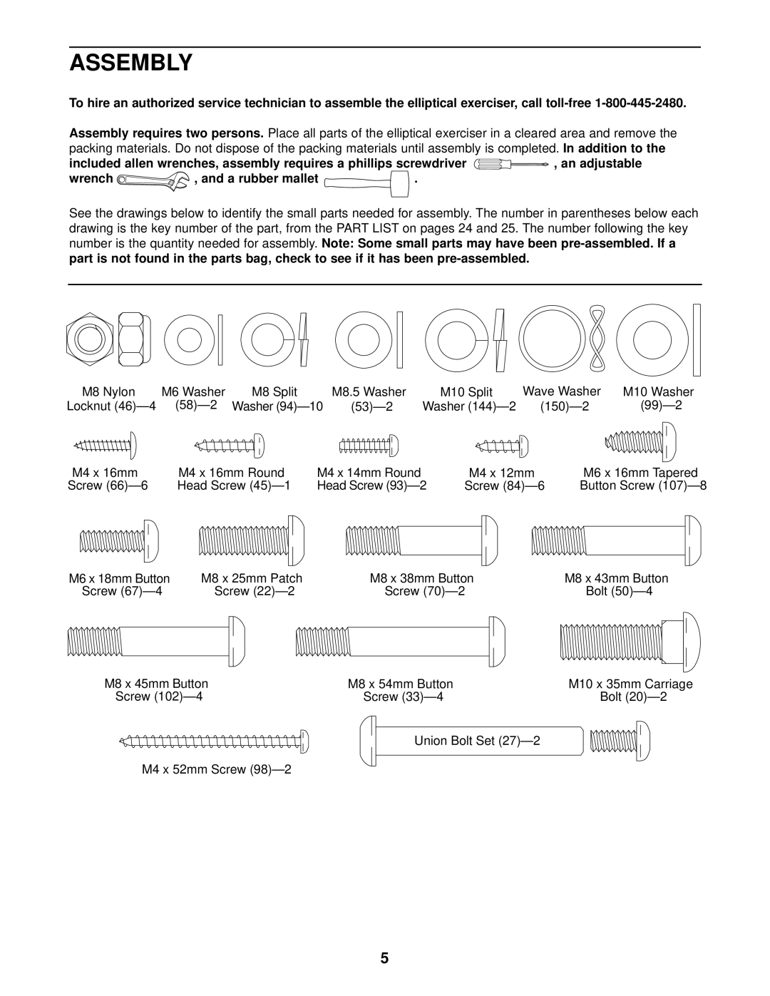 ProForm PFEL1303.3 user manual Assembly, Wrench A rubber mallet 