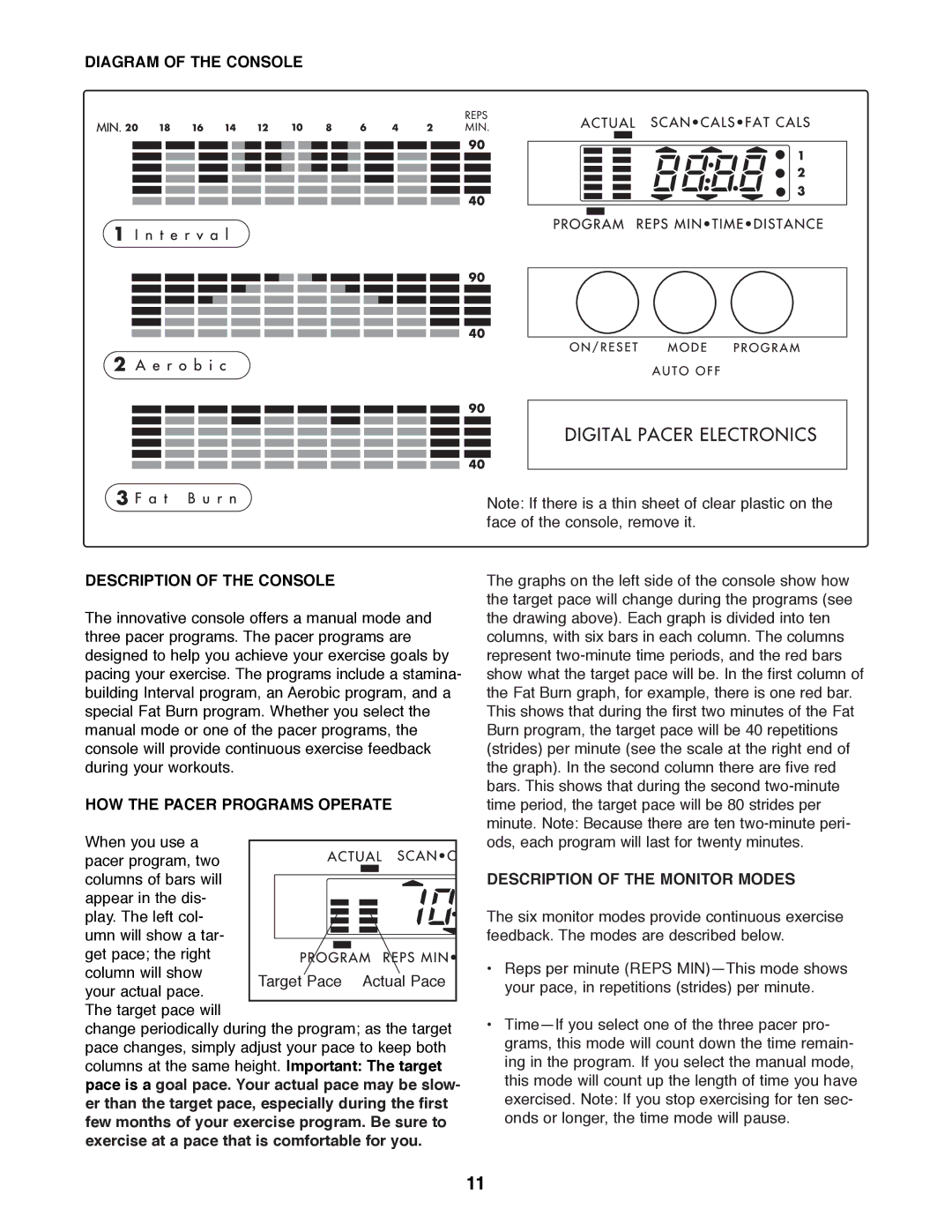 ProForm PFEL25070 user manual Diagram of the Console, Description of the Console, HOW the Pacer Programs Operate 