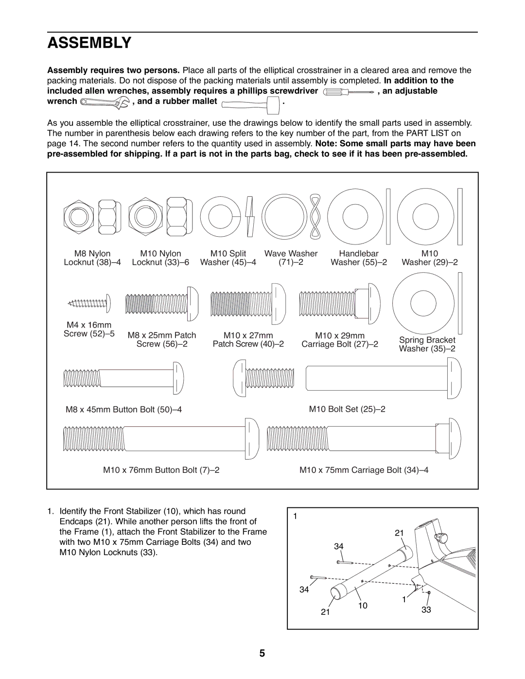 ProForm PFEL29222 user manual Assembly, Wrench A rubber mallet 