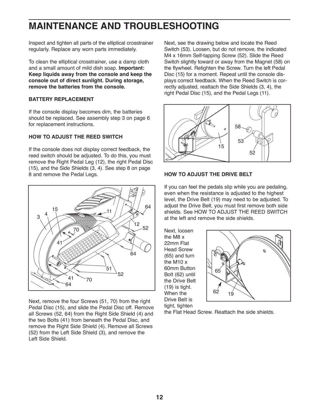 ProForm PFEL29240 user manual Maintenance and Troubleshooting, Battery Replacement 