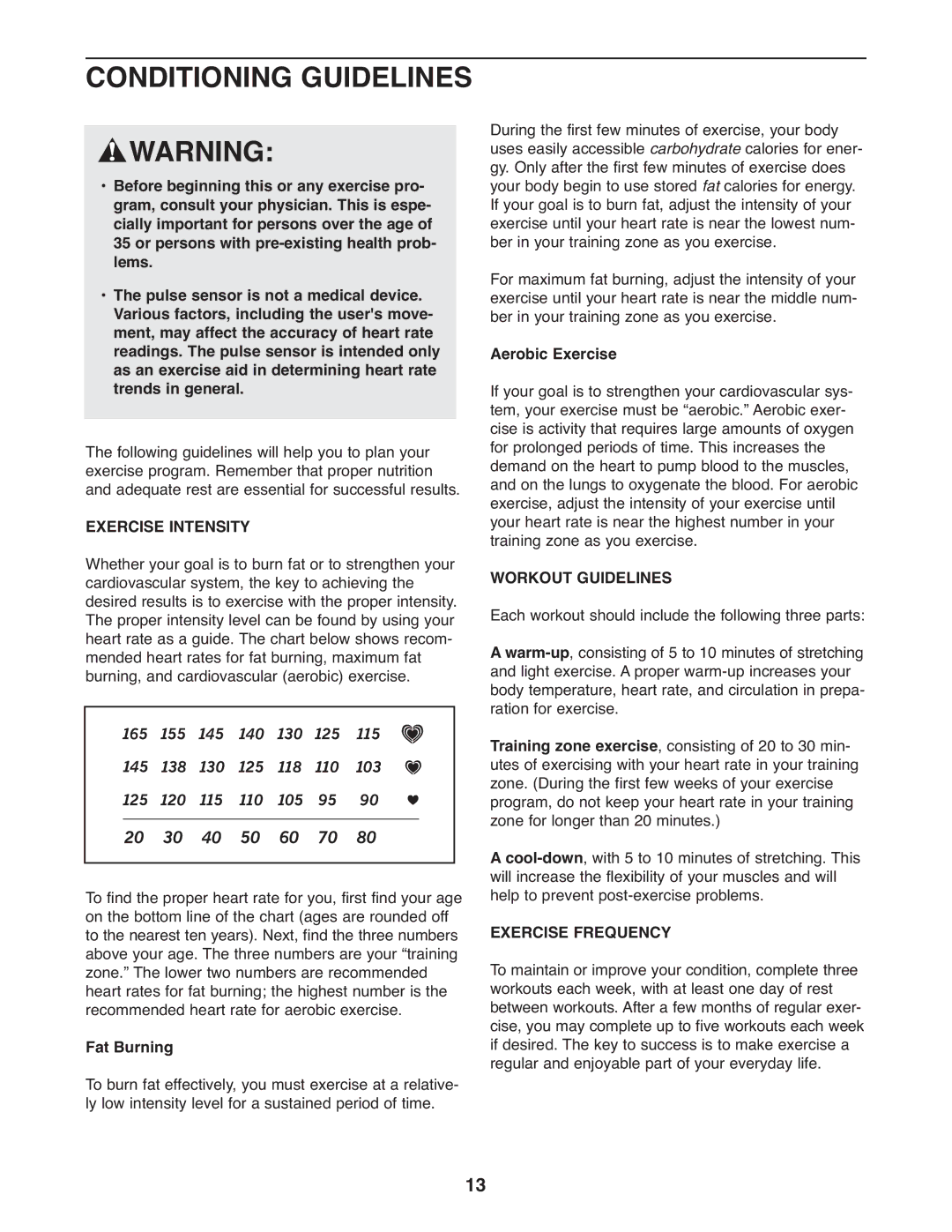 ProForm PFEL29240 user manual Conditioning Guidelines, Fat Burning, Aerobic Exercise 