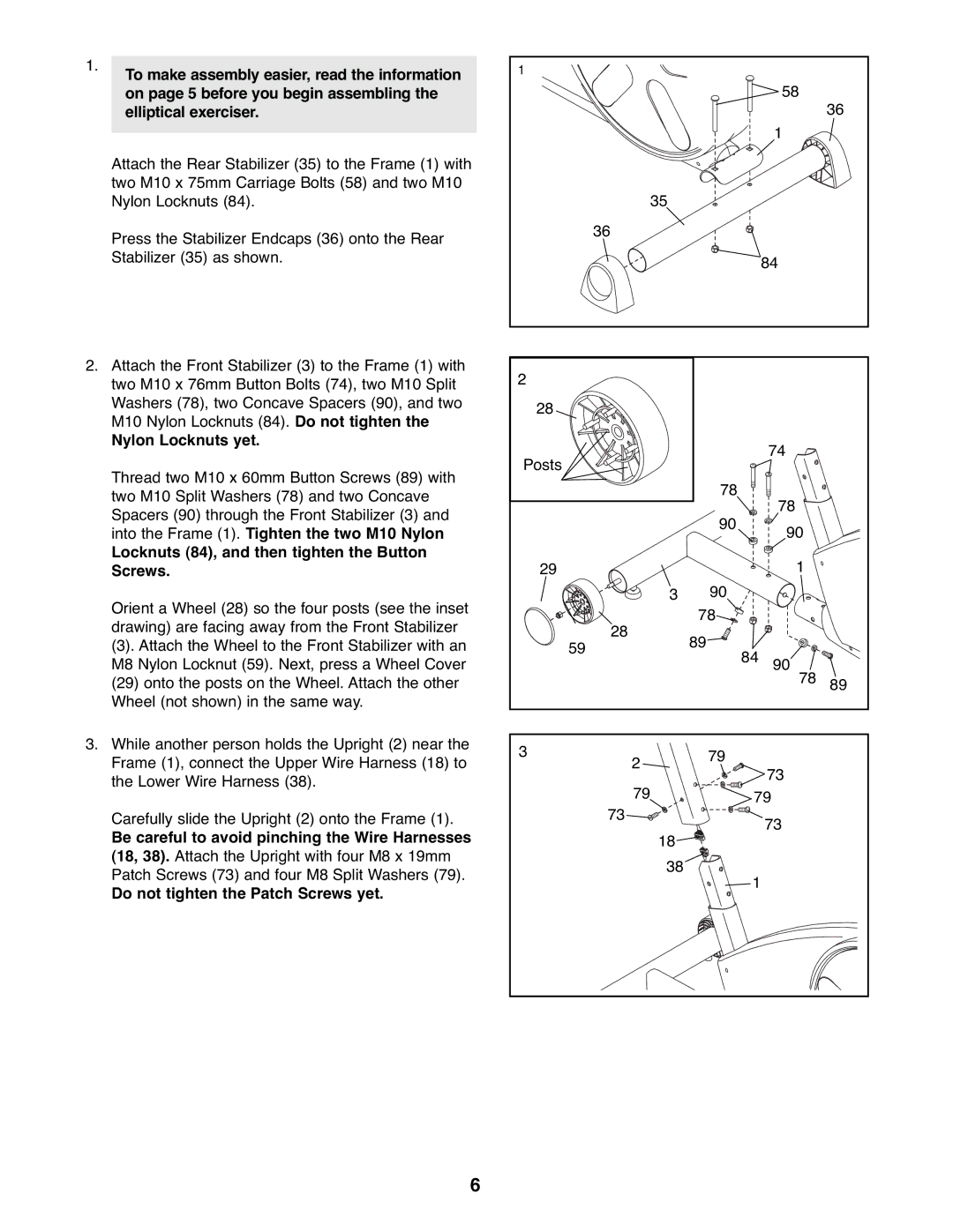 ProForm PFEL3226.0 user manual Nylon Locknuts yet, Locknuts 84, and then tighten the Button Screws 