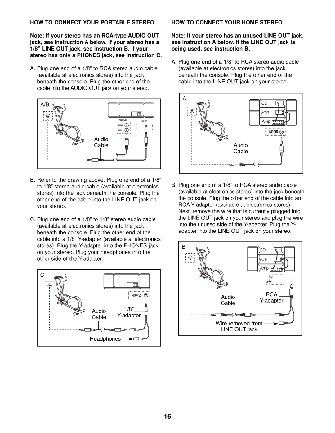 ProForm PFEL39011 user manual HOW to Connect Your Portable Stereo, Audio Cable, HOW to Connect Your Home Stereo 