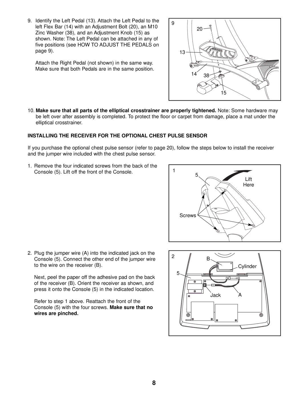 ProForm PFEL39011 user manual Installing the Receiver for the Optional Chest Pulse Sensor 