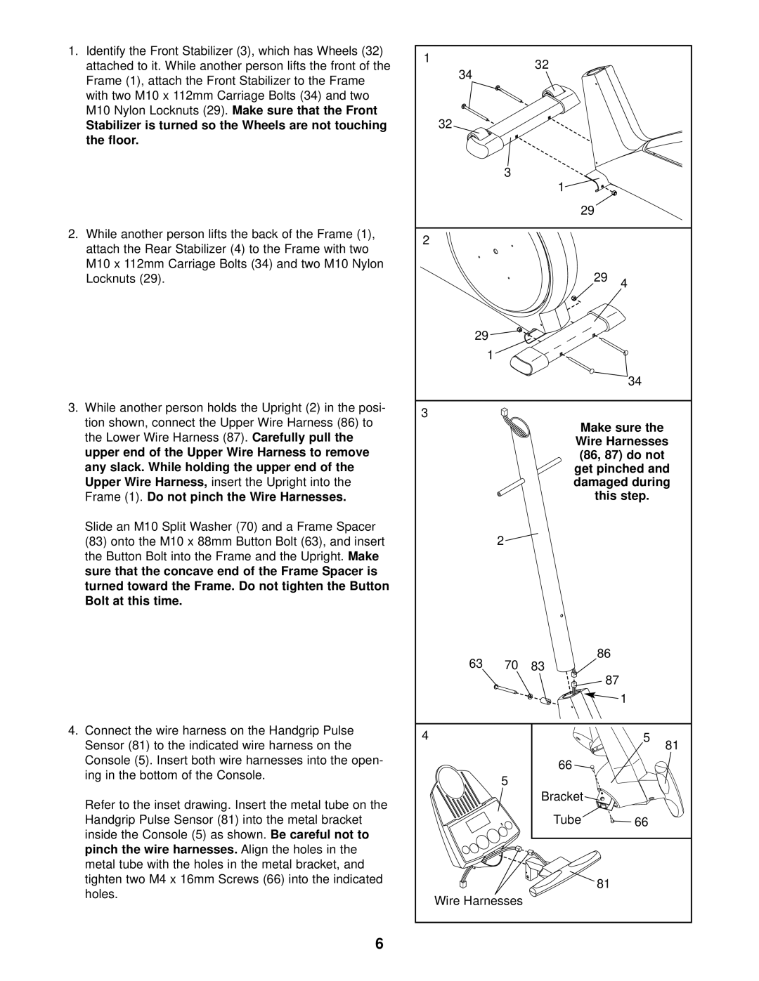 ProForm PFEL39012 user manual Make sure Wire Harnesses 86, 87 do not Get pinched, This step 