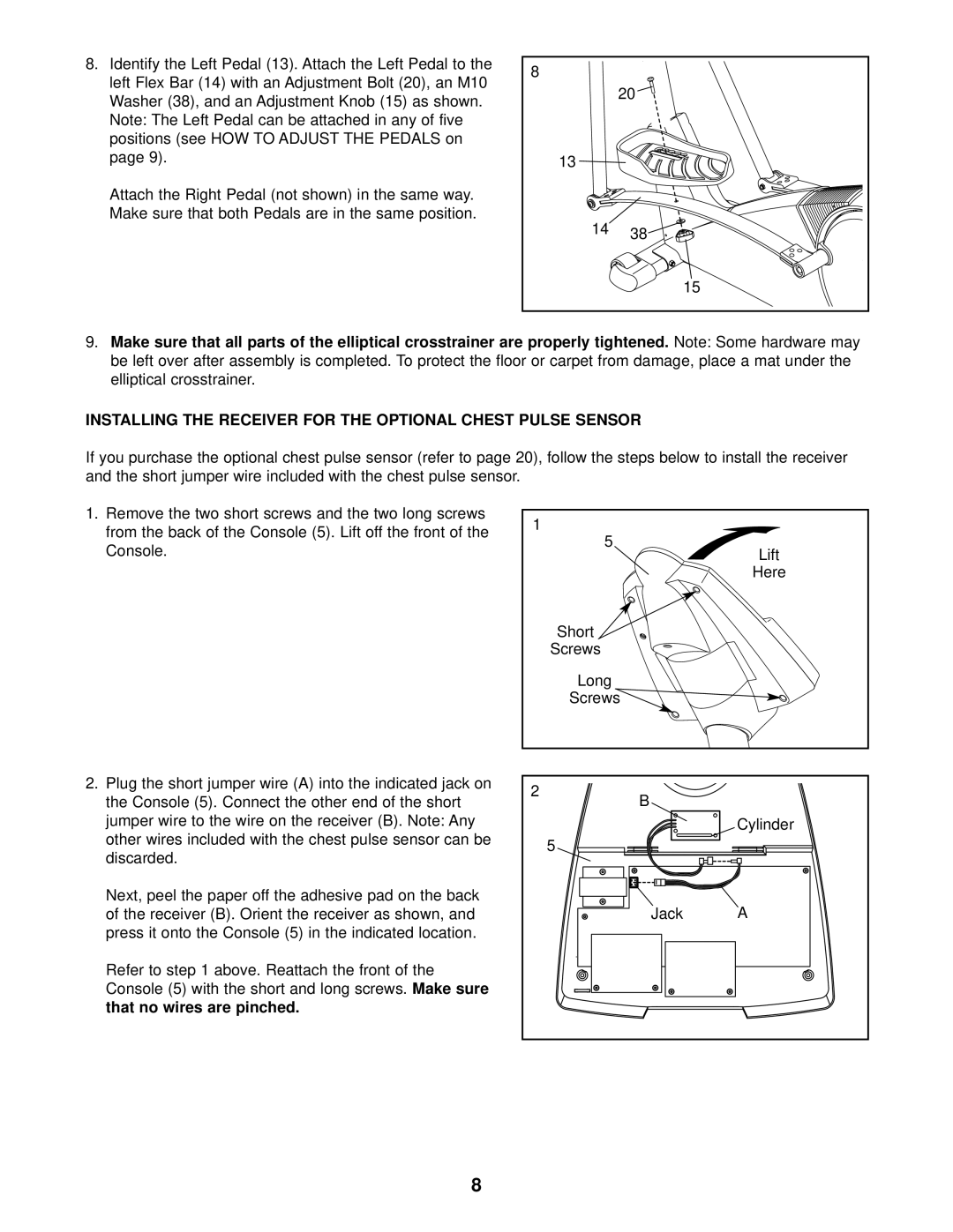 ProForm PFEL39012 user manual Installing the Receiver for the Optional Chest Pulse Sensor 