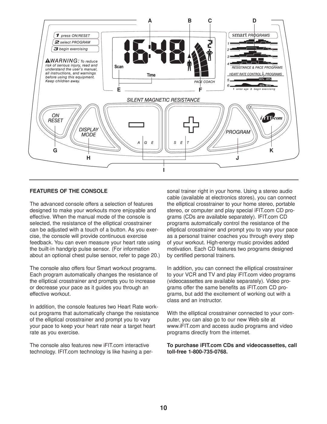 ProForm PFEL39014 user manual Features of the Console 