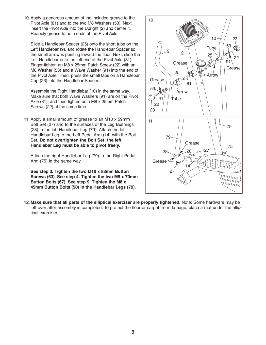 ProForm PFEL3905.0 user manual Handlebar Leg must be able to pivot freely 