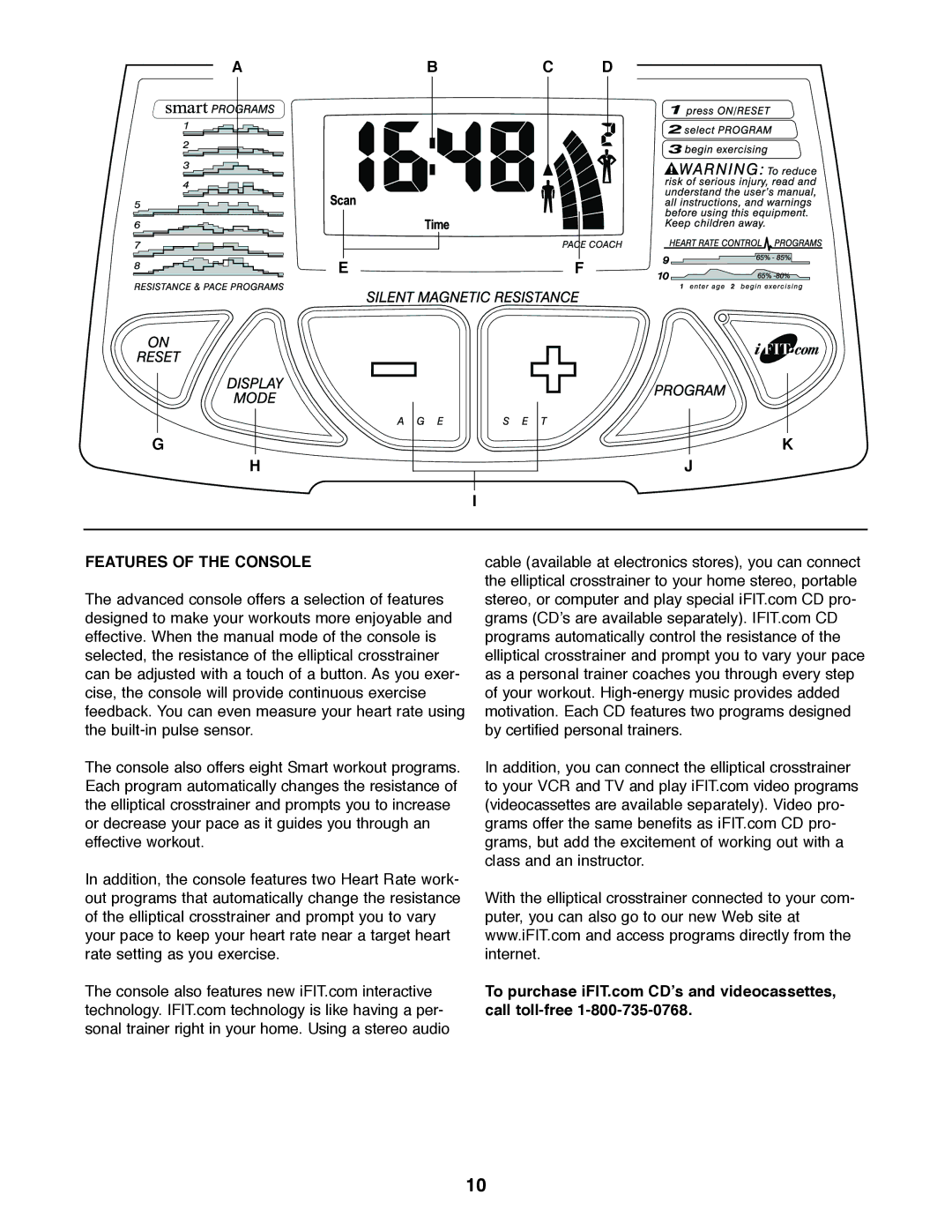 ProForm PFEL39420 user manual Features of the Console 