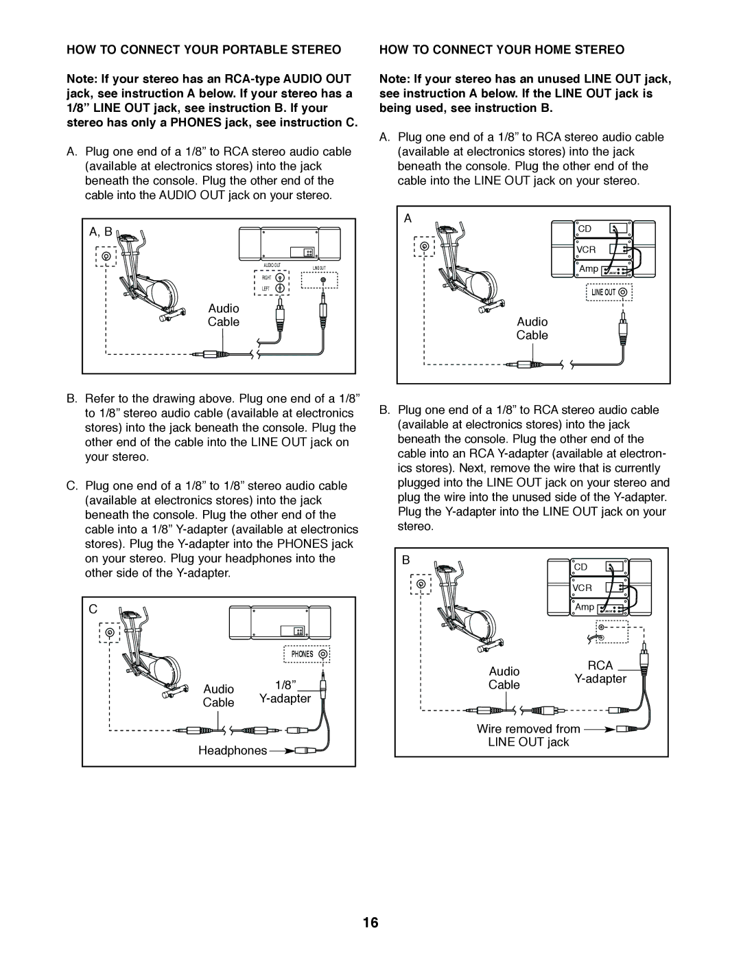 ProForm PFEL39420 user manual HOW to Connect Your Portable Stereo, HOW to Connect Your Home Stereo 