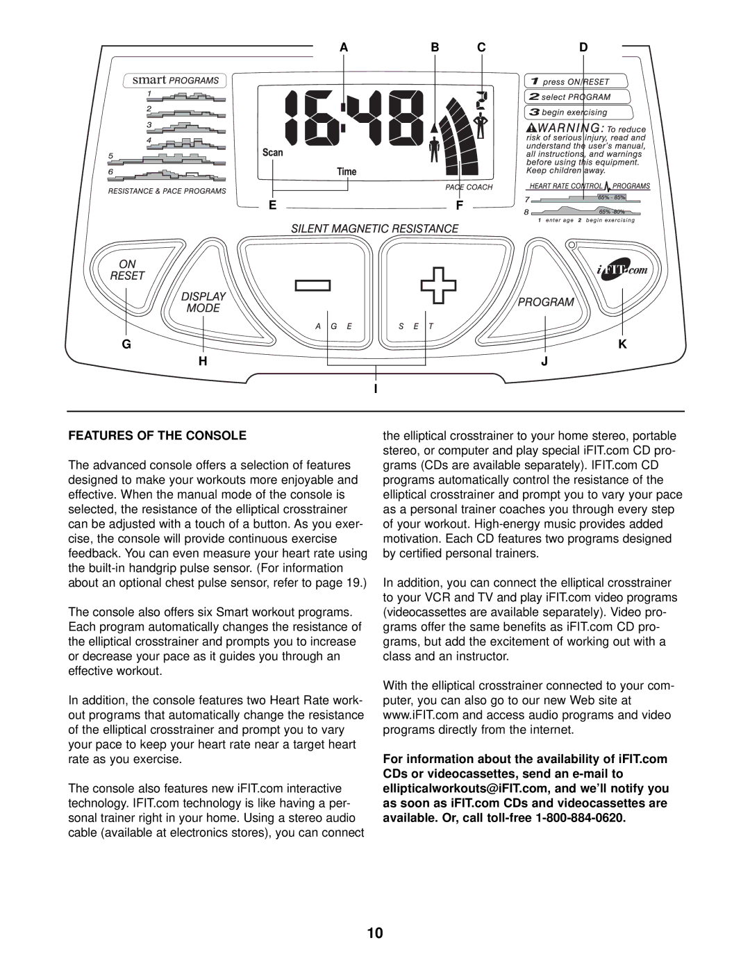 ProForm PFEL4501 user manual Features of the Console 