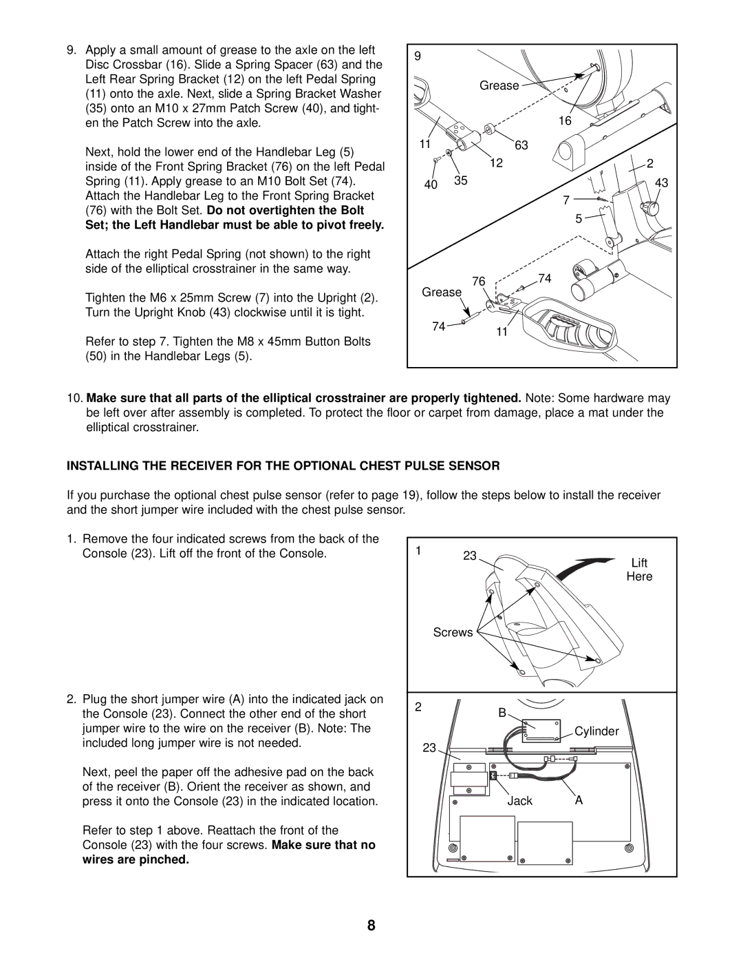 ProForm PFEL4501 user manual Installing the Receiver for the Optional Chest Pulse Sensor 