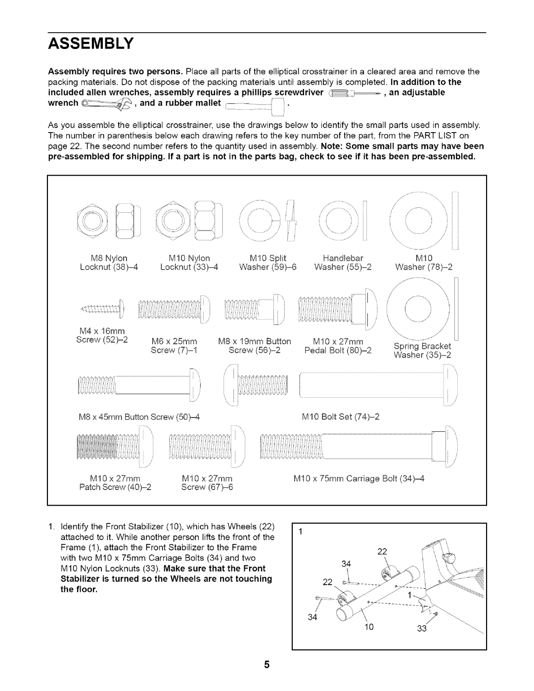 ProForm PFEL45010 user manual Assembly, Wrench A rubber, MI0 