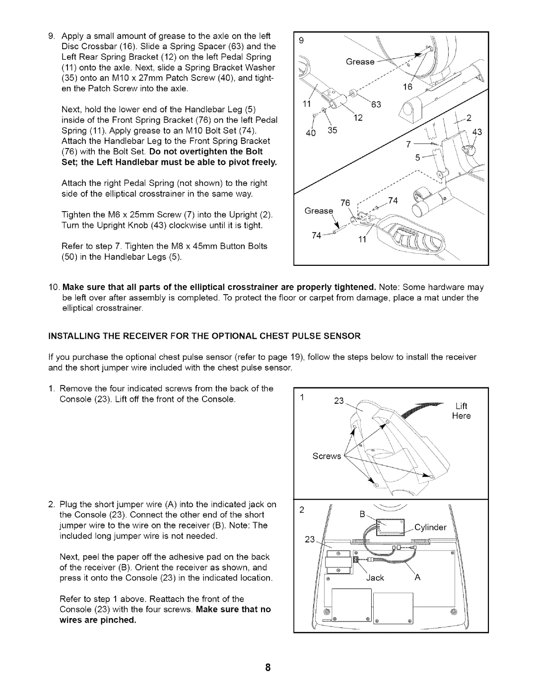 ProForm PFEL45010 user manual Installing the Receiver for the Optional Chest Pulse Sensor 