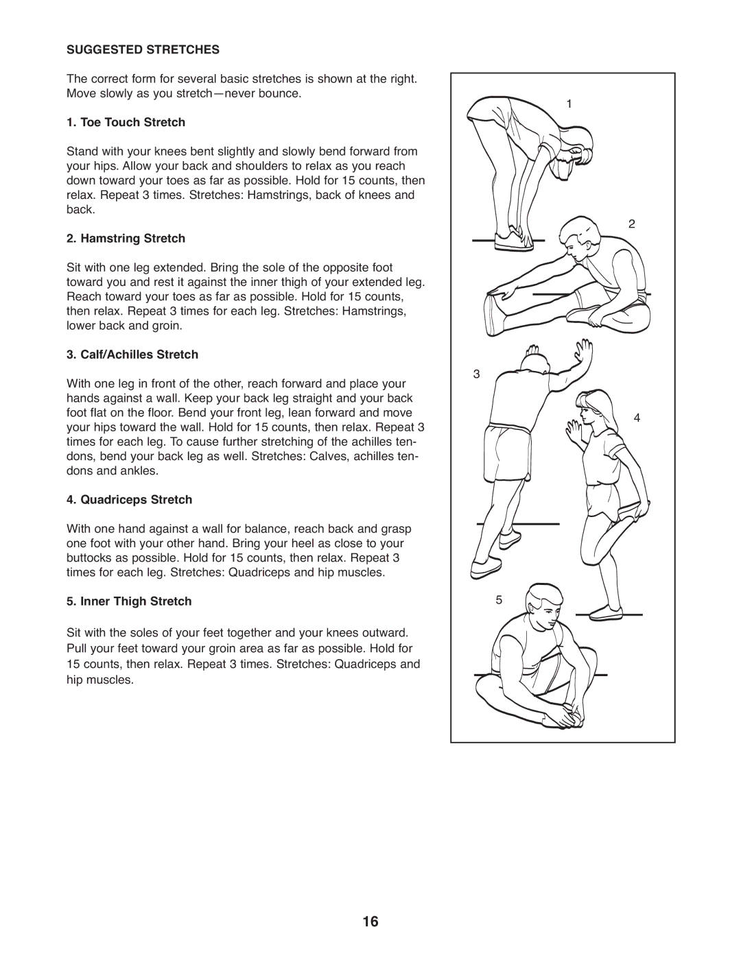 ProForm PFEL5055 user manual Suggested Stretches 