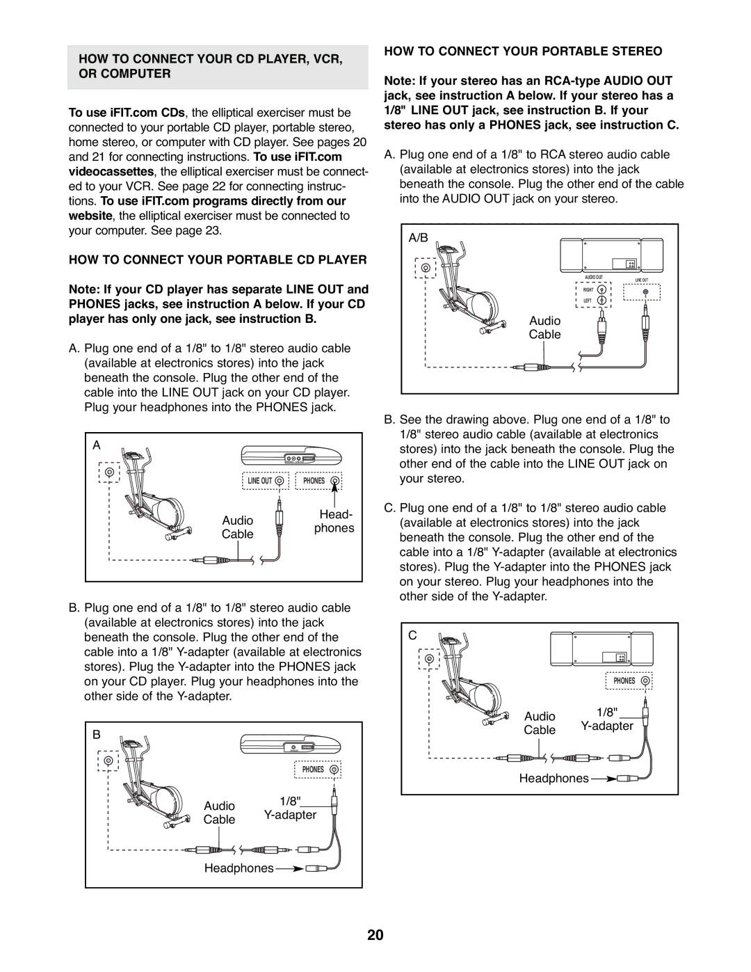 ProForm PFEL5105.3 user manual HOW to Connect Your Portable Stereo, Audio Cable 