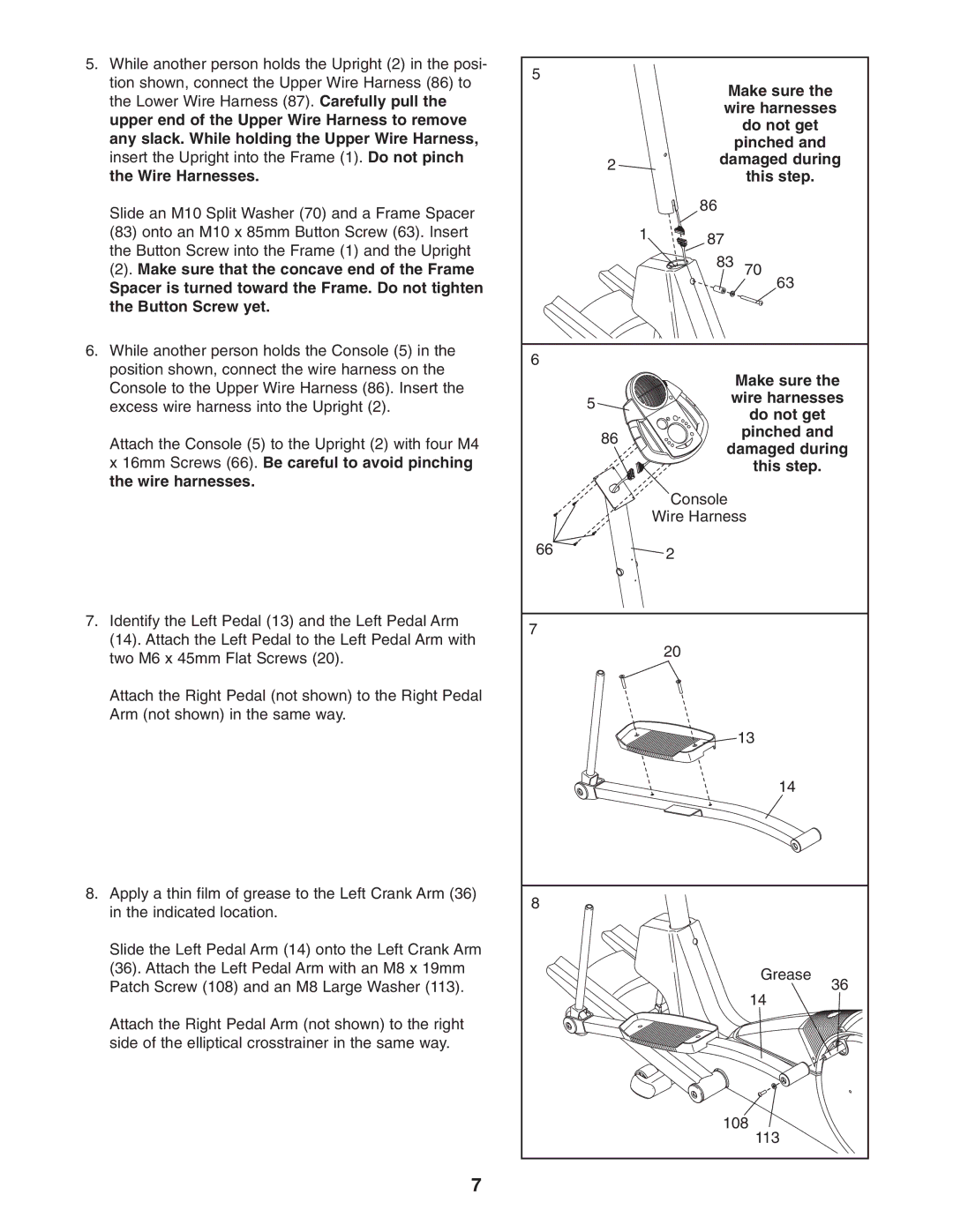 ProForm PFEL54931 user manual This step Make sure Wire harnesses Do not get Pinched 