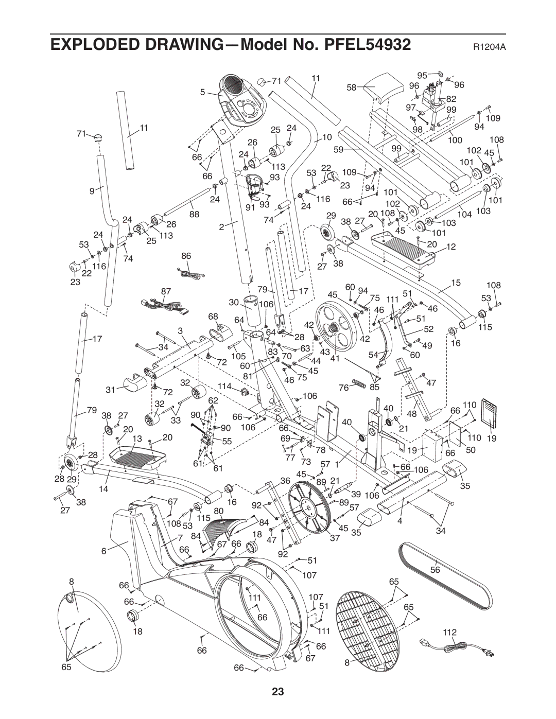 ProForm user manual Exploded DRAWING-Model No. PFEL54932, R1204A 