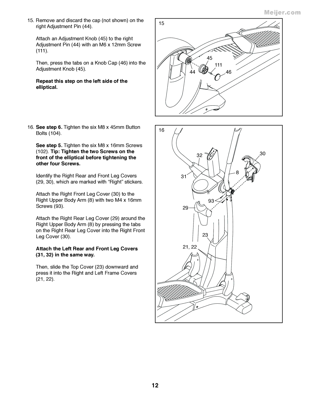 ProForm PFEL55911.7 user manual Repeat this step on the left side of the elliptical 