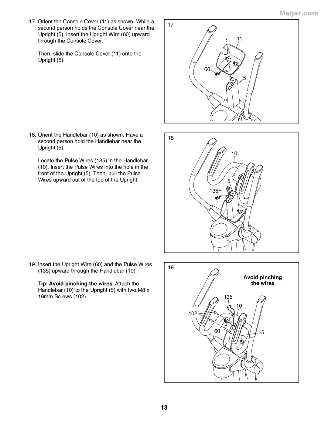 ProForm PFEL55911.7 user manual Avoid pinching Wires 