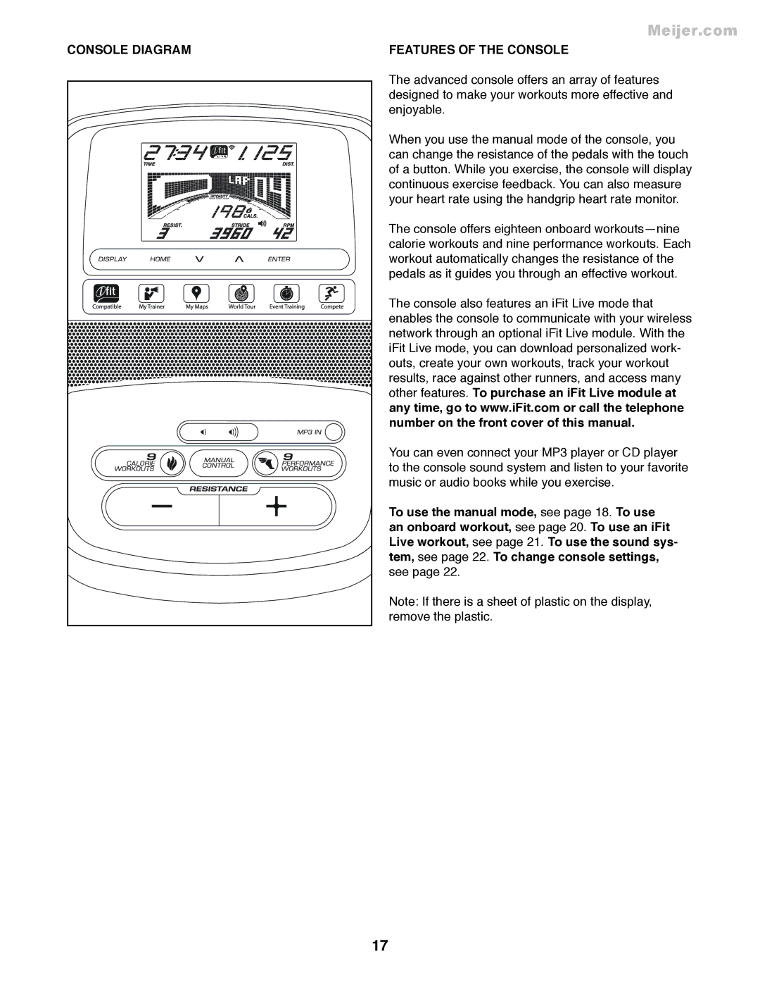 ProForm PFEL55911.7 user manual Console Diagram Features of the Console 