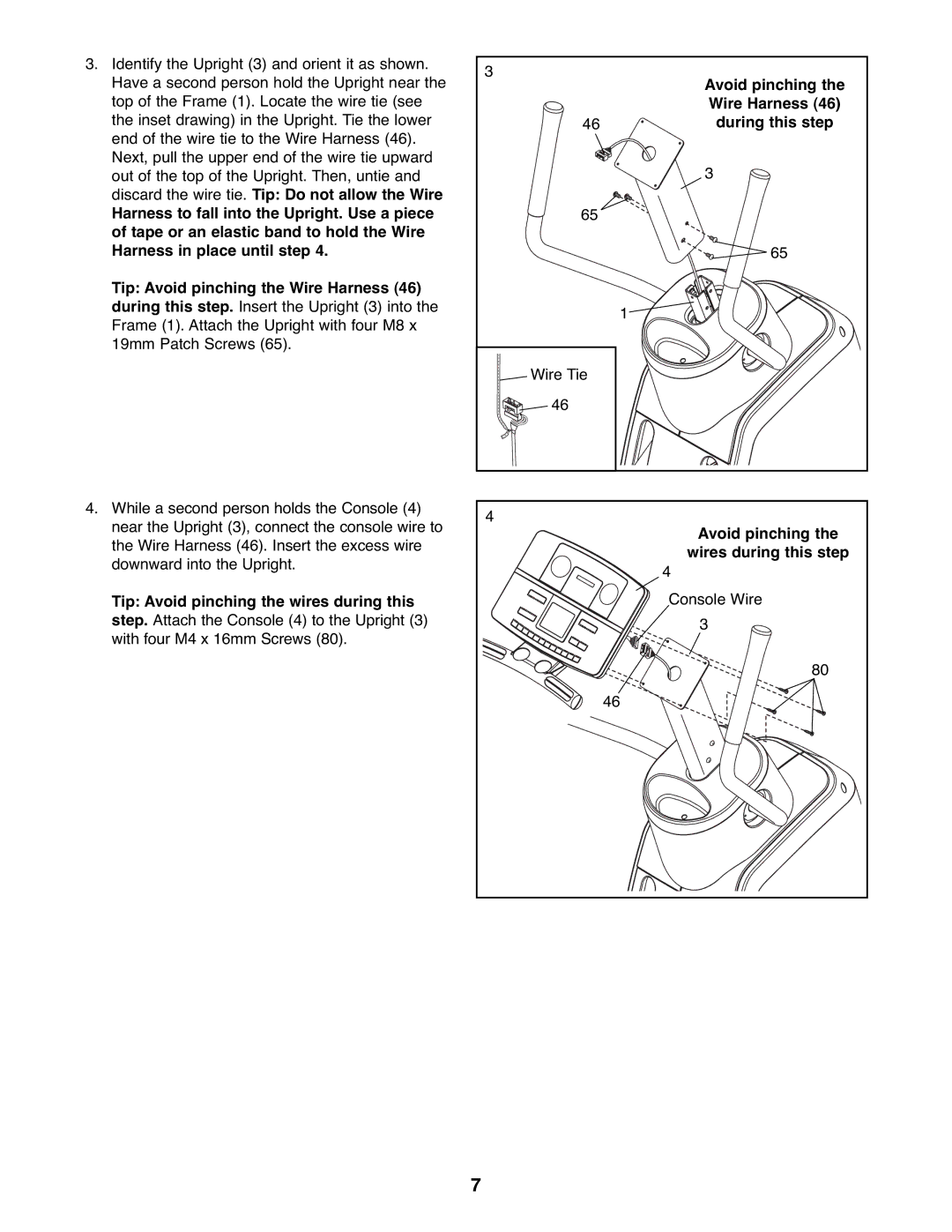 ProForm PFEL57907.0 user manual Avoid pinching, Wires during this step 