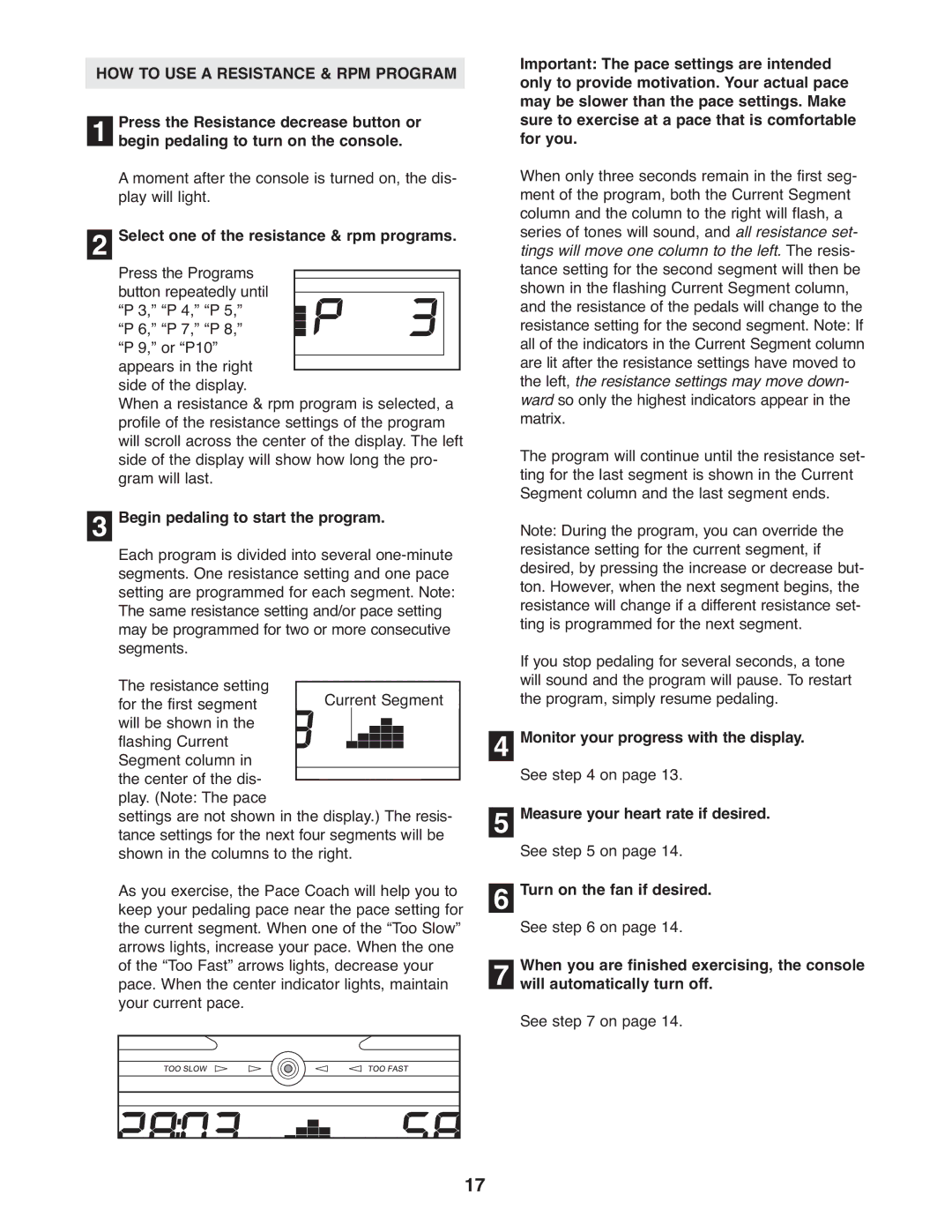 ProForm PFEL5905.0 user manual HOW to USE a Resistance & RPM Program, Select one of the resistance & rpm programs 