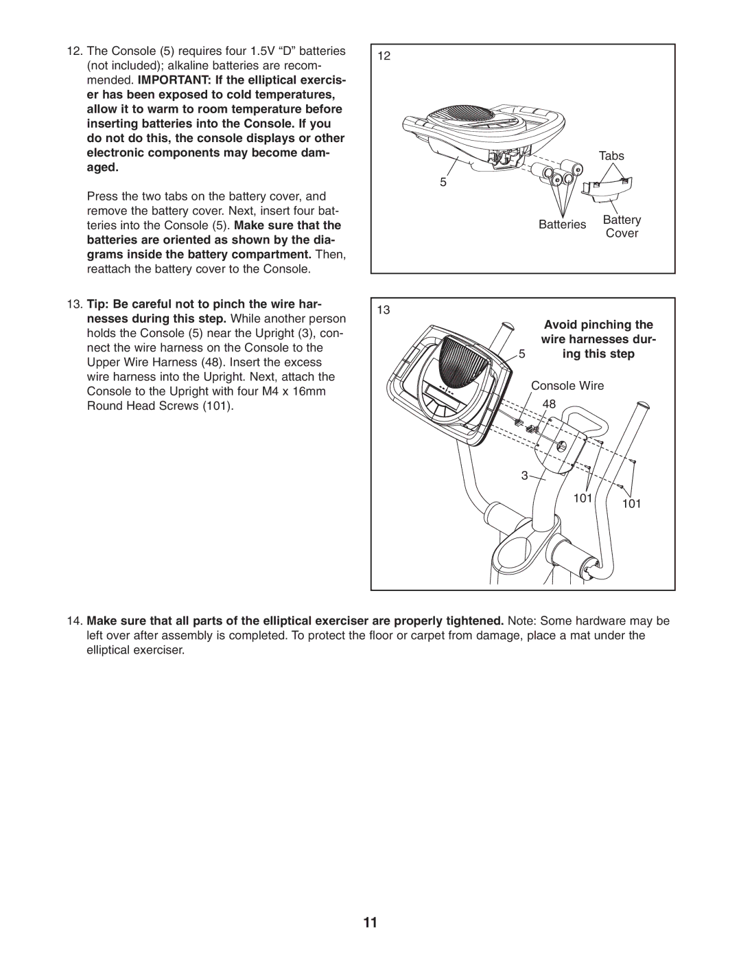 ProForm PFEL64907.0 user manual Avoid pinching, Wire harnesses dur, Ing this step 