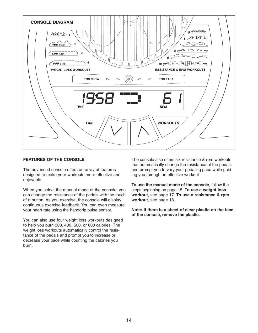 ProForm PFEL64907.0 user manual Console Diagram, Features of the Console 