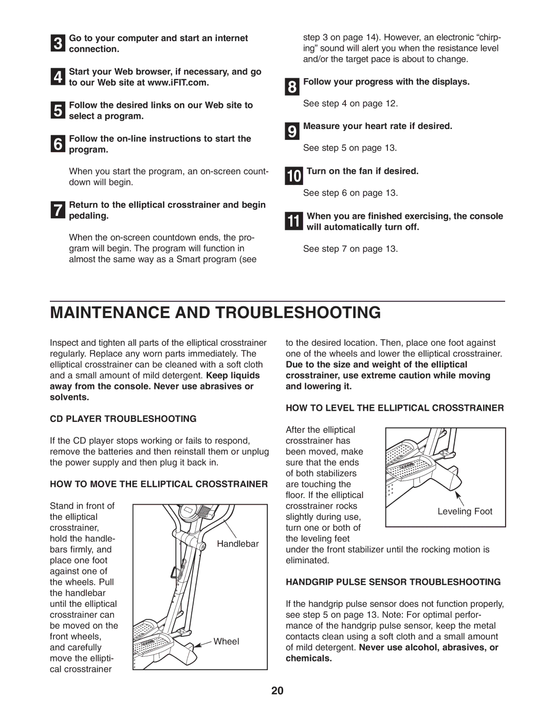 ProForm PFEL71031 Maintenance and Troubleshooting, CD Player Troubleshooting, HOW to Move the Elliptical Crosstrainer 