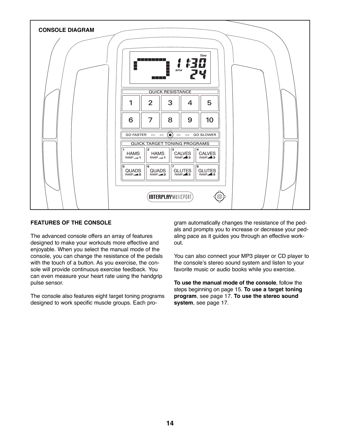 ProForm PFEL73207.0 user manual Console Diagram Features of the Console 