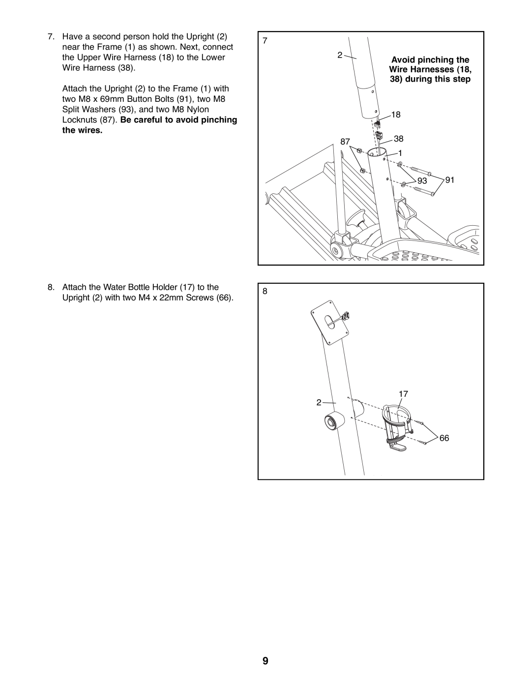 ProForm PFEL73207.0 user manual Avoid pinching the Wire Harnesses 18, 38 during this step 