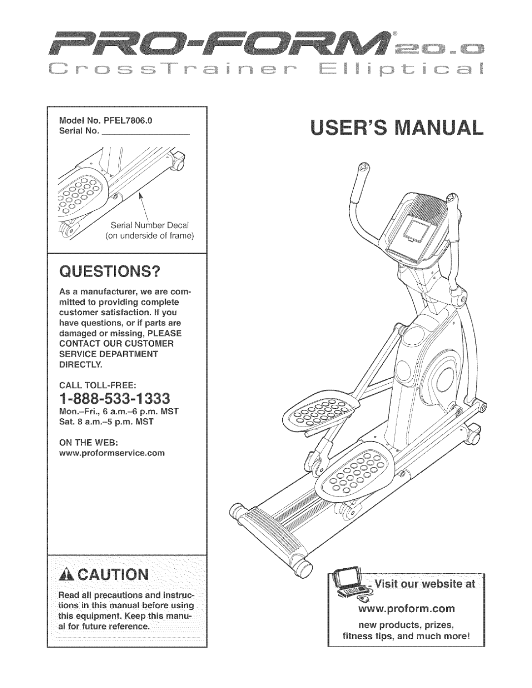 ProForm PFEL7806.0 manual Questions?, Service Department Directly Call TOLL-FREE, On the WEB 