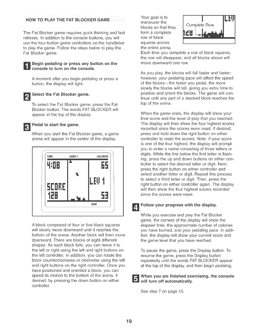 ProForm PFEL7806.0 manual HOW to Play the FAT Blocker Game 