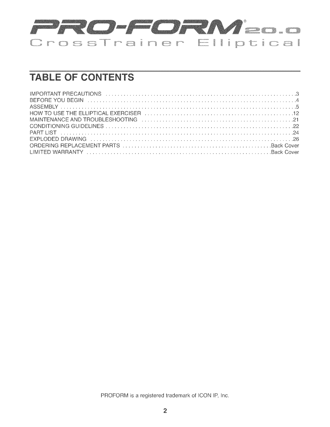 ProForm PFEL7806.0 manual Contents 