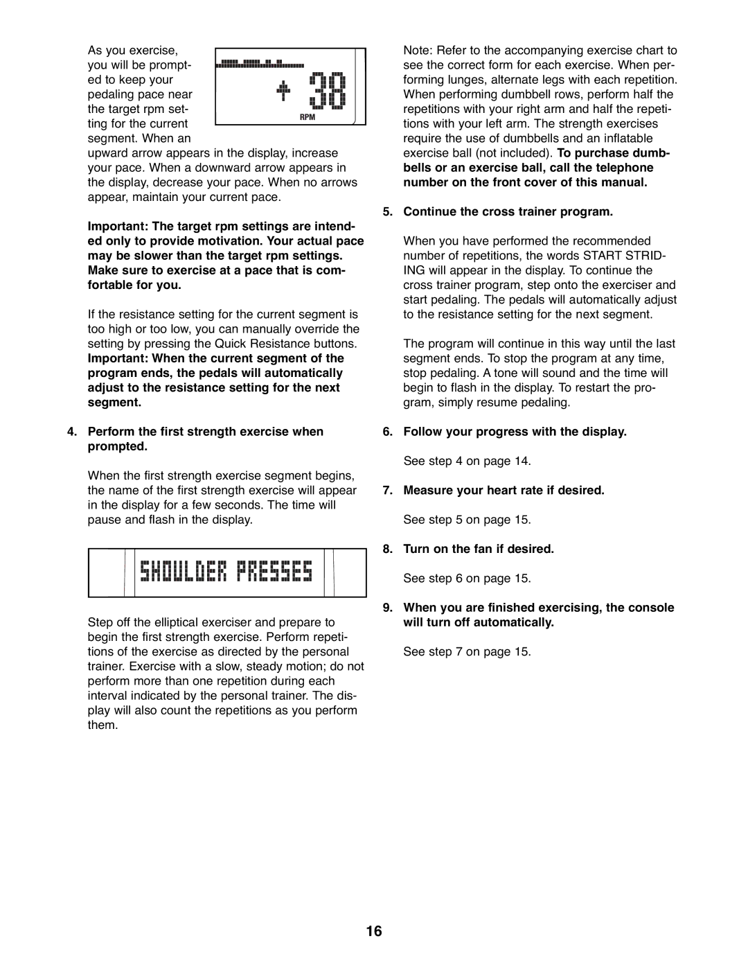 ProForm PFEL7806.1 user manual Continue the cross trainer program 