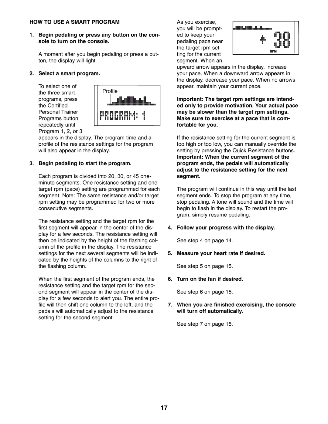 ProForm PFEL7806.1 user manual HOW to USE a Smart Program, Select a smart program 