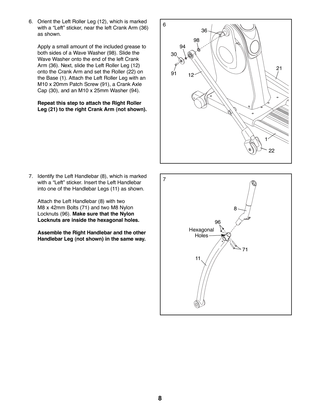 ProForm PFEL7806.1 user manual Locknuts are inside the hexagonal holes 