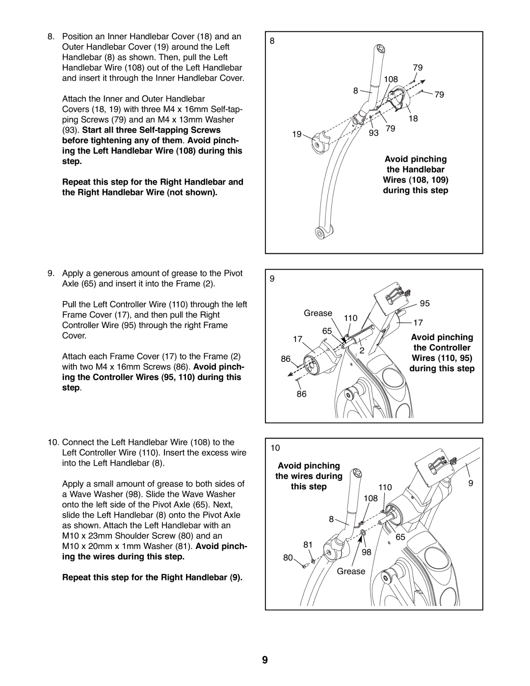 ProForm PFEL7806.1 user manual Wires 110, Ing the Controller Wires 95, 110 during this Step, Wires during This step 