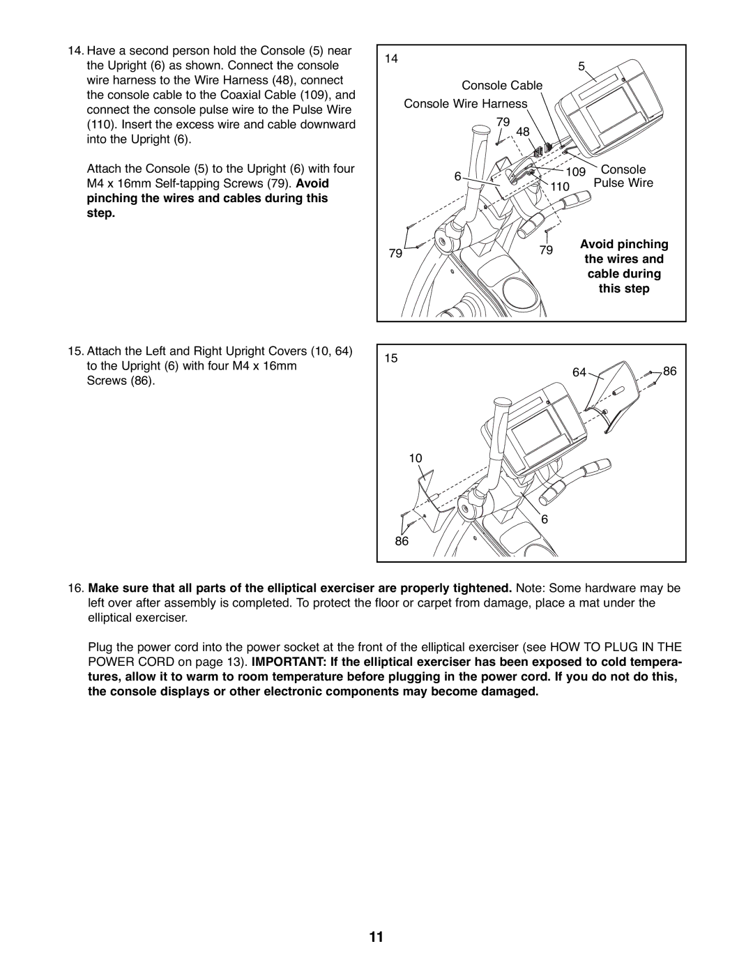 ProForm PFEL79907.1 user manual Avoid pinching, Wires, This step 